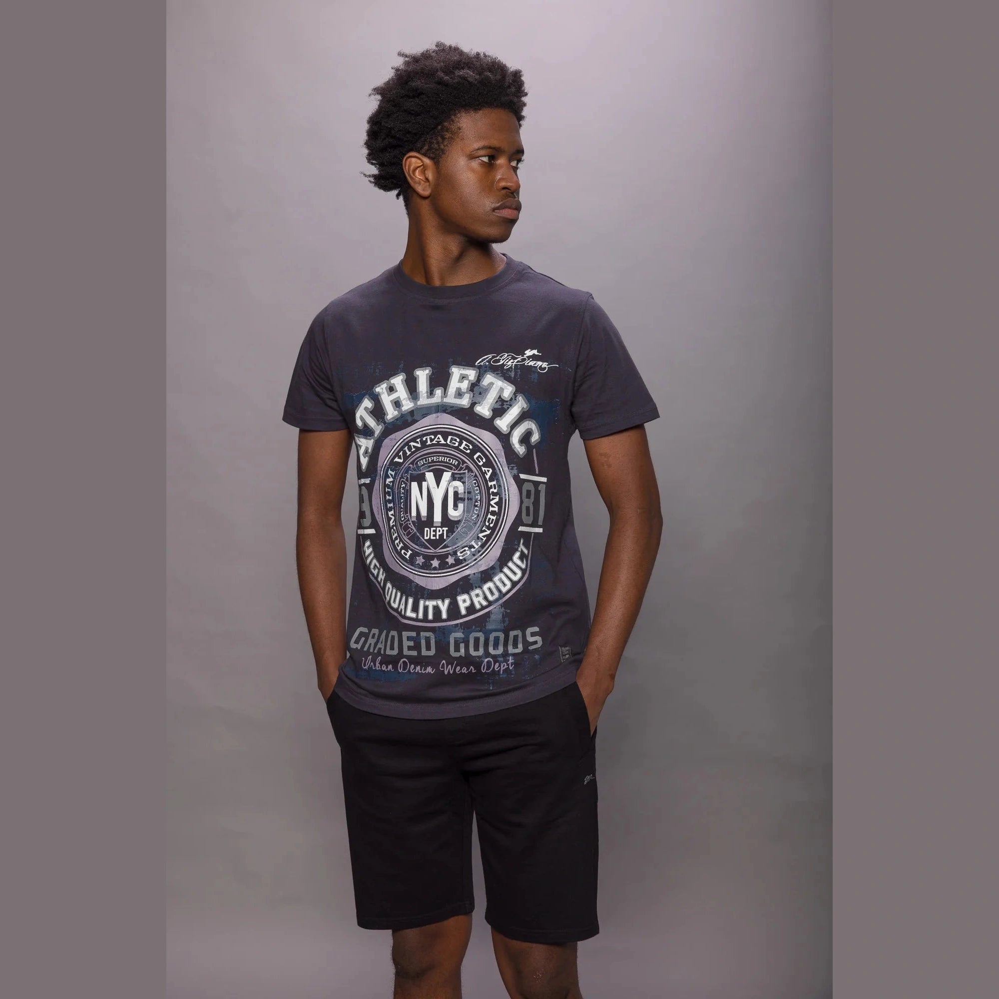 A TIZIANO Ezekiel Graphic Print Tee-Navy